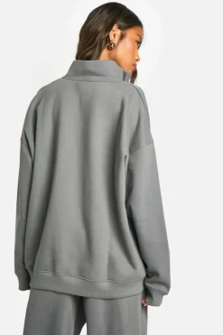 Sweatshirts|Boohoo Basics*boohoo Dsgn Studio Embroidered Half Zip Oversized Sweatshirt charcoal