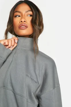 Sweatshirts|Boohoo Basics*boohoo Dsgn Studio Embroidered Half Zip Oversized Sweatshirt charcoal