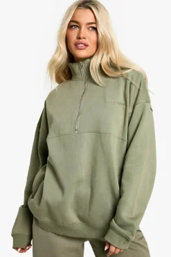 Sweatshirts|Dsgn Studio*boohoo Dsgn Studio Embroidered Half Zip Oversized Sweatshirt khaki