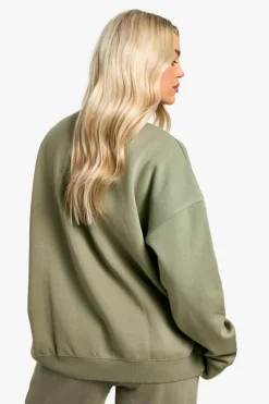 Sweatshirts|Dsgn Studio*boohoo Dsgn Studio Embroidered Half Zip Oversized Sweatshirt khaki