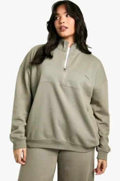 Sweatshirts|Dsgn Studio*boohoo Dsgn Studio Embroidered Half Zip Oversized Sweatshirt khaki