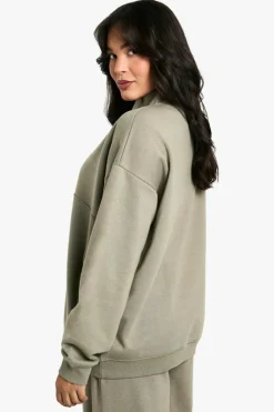 Sweatshirts|Dsgn Studio*boohoo Dsgn Studio Embroidered Half Zip Oversized Sweatshirt khaki