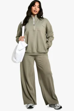 Sweatshirts|Dsgn Studio*boohoo Dsgn Studio Embroidered Half Zip Oversized Sweatshirt khaki