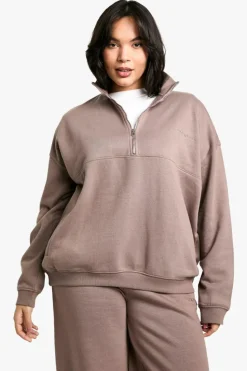 Sweatshirts|Dsgn Studio*boohoo Dsgn Studio Embroidered Half Zip Oversized Sweatshirt mocha
