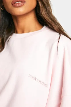 Sweatshirts|Boohoo Basics*boohoo Dsgn Studio Embroidered Oversized Sweatshirt light pink