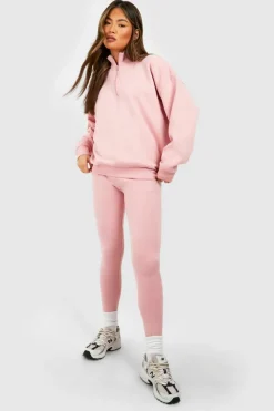 Up To 80% Off Winter Warmers|Leggings*boohoo DSGN Studio Half Zip Sweatshirt And Legging Set dusty pink