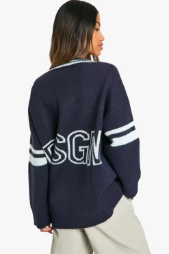 Jumpers*boohoo DSGN Studio Knitted V Neck Jumper navy