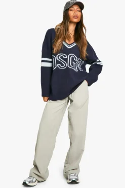 Jumpers*boohoo DSGN Studio Knitted V Neck Jumper navy