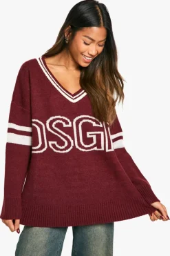 Jumpers|Jumpers & Cardigans*boohoo DSGN Studio Knitted V Neck Jumper berry