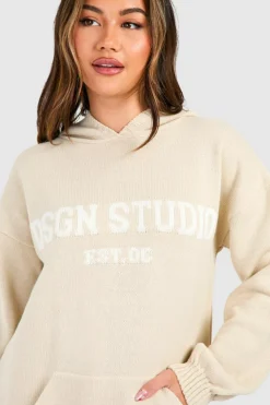 Knitted Co-Ords|Skirts*boohoo Dsgn Studio Oversized Hoody And Mini Skirt Knitted Set stone
