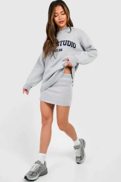 Knitted Co-Ords*boohoo Dsgn Studio Oversized Hoody And Mini Skirt Knitted Set grey