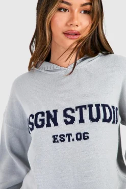 Knitted Co-Ords*boohoo Dsgn Studio Oversized Hoody And Mini Skirt Knitted Set grey