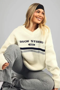 Oversized Jumpers|Jumpers*boohoo DSGN Studio Oversized V Neck Knitted Jumper cream