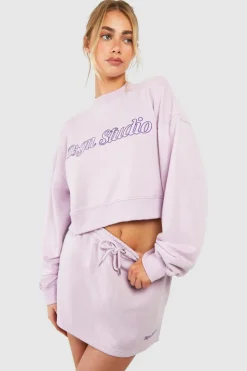 Sweatshirts|Hoodies & Sweatshirts*boohoo Dsgn Studio Script Boxy Crop Sweatshirt lilac