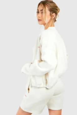 Sweatshirts|Hoodies & Sweatshirts*boohoo Dsgn Studio Script Zip Through Bomber Sweatshirt ecru
