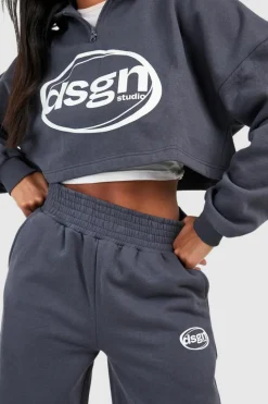 Up To 80% Off Winter Warmers|Tracksuits*boohoo Dsgn Studio Slogan Half Zip Hoodie Tracksuit charcoal