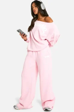 Sweatshirts|Dsgn Studio*boohoo Dsgn Studio Slogan Off The Shoulder Sweatshirt baby pink