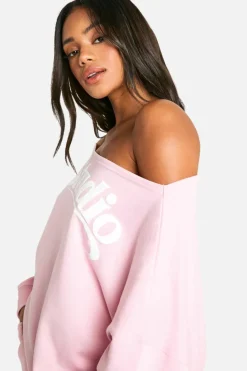 Sweatshirts|Dsgn Studio*boohoo Dsgn Studio Slogan Off The Shoulder Sweatshirt baby pink