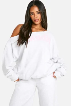 Sweatshirts|Dsgn Studio*boohoo Dsgn Studio Slogan Off The Shoulder Sweatshirt ash grey