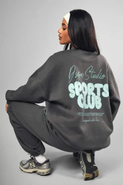 Sweatshirts|Dsgn Studio*boohoo Dsgn Studio Sports Bubble Slogan Oversized Sweatshirt charcoal