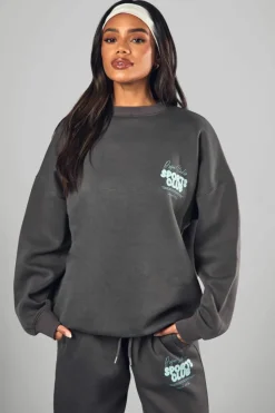 Sweatshirts|Dsgn Studio*boohoo Dsgn Studio Sports Bubble Slogan Oversized Sweatshirt charcoal