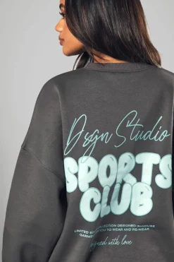 Sweatshirts|Dsgn Studio*boohoo Dsgn Studio Sports Bubble Slogan Oversized Sweatshirt charcoal
