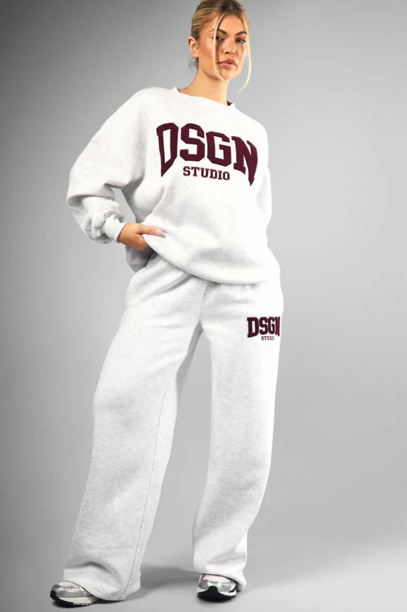 Sweatshirts*boohoo Dsgn Studio Towelling Applique Oversized Crew Neck Sweatshirt ash grey