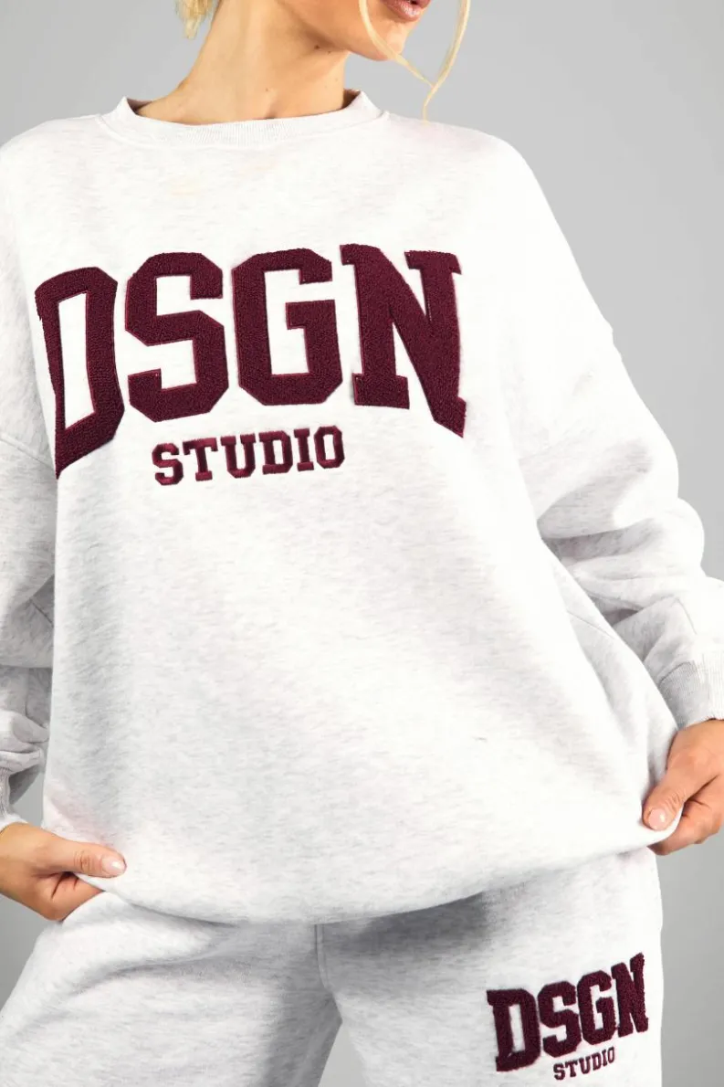 Sweatshirts*boohoo Dsgn Studio Towelling Applique Oversized Crew Neck Sweatshirt ash grey