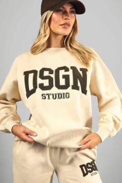Sweatshirts|Dsgn Studio*boohoo Dsgn Studio Towelling Applique Oversized Sweatshirt stone