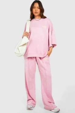 Sweatshirts|Hoodies & Sweatshirts*boohoo Dsgn Studio Washed Short Sleeve Sweatshirt pink