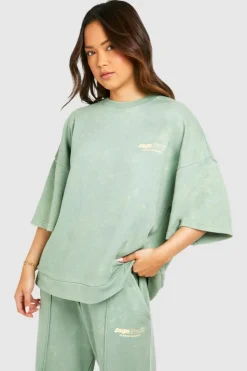 Sweatshirts|Hoodies & Sweatshirts*boohoo Dsgn Studio Washed Short Sleeve Sweatshirt green