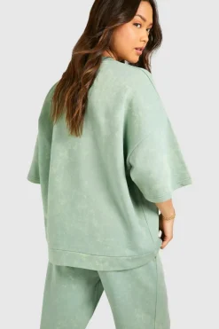 Sweatshirts|Hoodies & Sweatshirts*boohoo Dsgn Studio Washed Short Sleeve Sweatshirt green