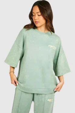 Sweatshirts|Hoodies & Sweatshirts*boohoo Dsgn Studio Washed Short Sleeve Sweatshirt green