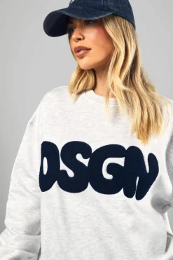 Sweatshirts|Dsgn Studio*boohoo Dsgn Towelling Applique Oversized Sweatshirt ash grey
