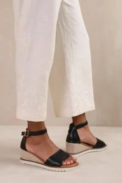 Wedges*Where's That From Dusk' Extra Wide Fit Wedge Shoes With Buckle Ankle Strap Black