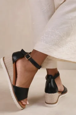 Wedges*Where's That From Dusk' Extra Wide Fit Wedge Shoes With Buckle Ankle Strap Black