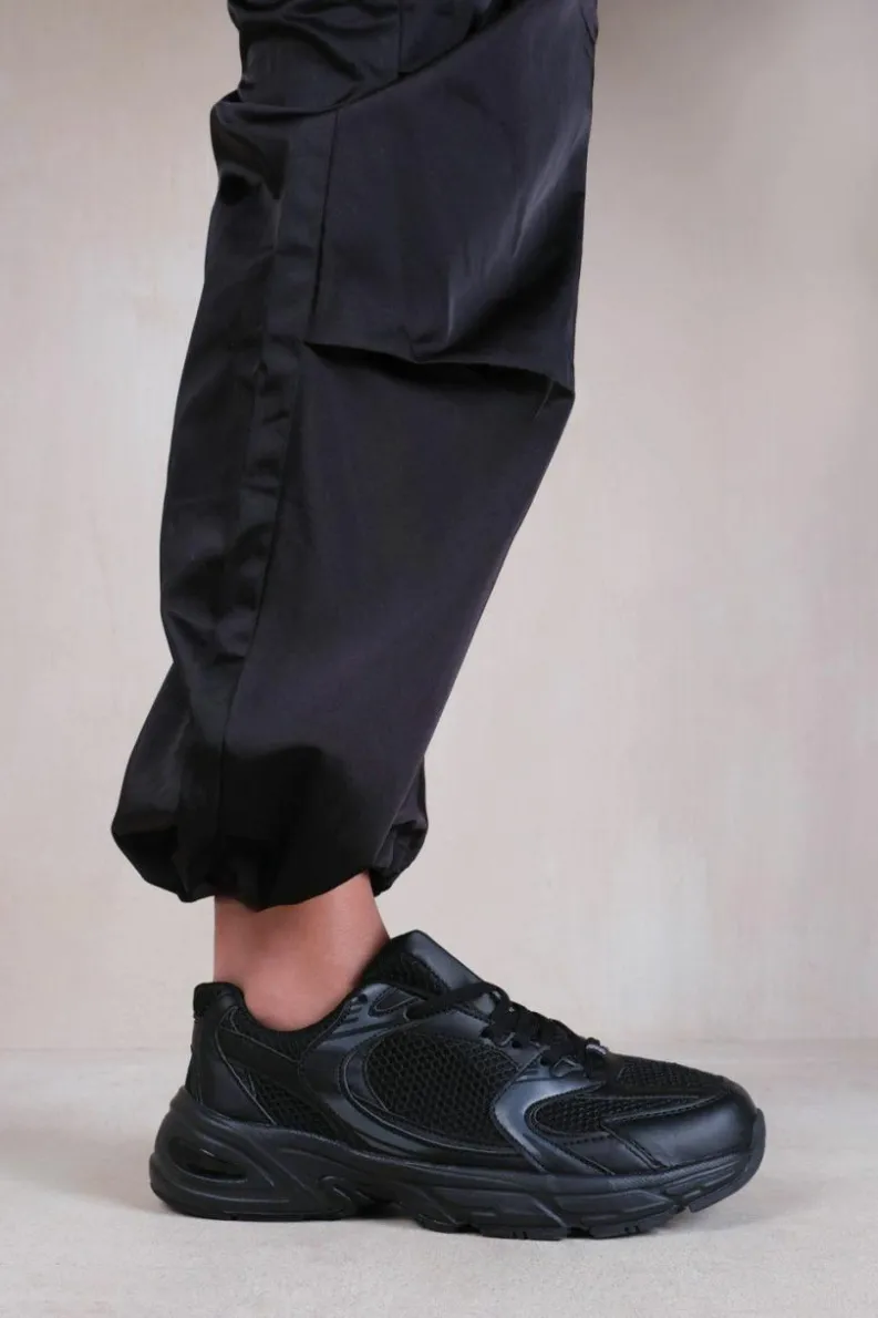 Trainers*Where's That From Echo' Fashion Lace Up Trainers With Mesh Detail Black