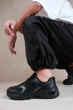 Trainers*Where's That From Echo' Fashion Lace Up Trainers With Mesh Detail Black