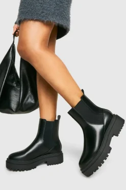 Chunky Boots|All Boots*boohoo Elastic Detail Chunky Platform Sole Chelsea Boot black