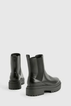 Chunky Boots|All Boots*boohoo Elastic Detail Chunky Platform Sole Chelsea Boot black