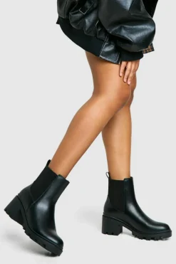 Heeled Boots|Ankle Boots*boohoo Elastic Detail Heeled Chelsea Boot black