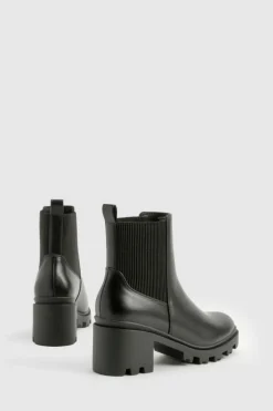 Heeled Boots|Ankle Boots*boohoo Elastic Detail Heeled Chelsea Boot black