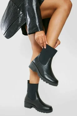 Heels|Heeled Boots*boohoo Elastic Panel Block Heel Chelsea Boots black