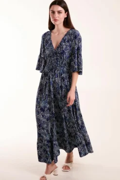 Midi Dresses*Blue Vanilla Elasticated Neck Shirred Waist Midi Dress Navy