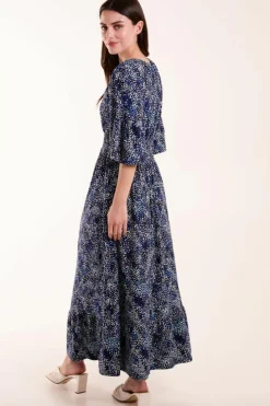 Midi Dresses*Blue Vanilla Elasticated Neck Shirred Waist Midi Dress Navy