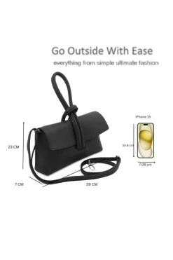 Cross-Body Bags|Handbags*Kitise Elegant Italian Leather Tie Closure Clutch Crossbody Bag with Long Strap Black