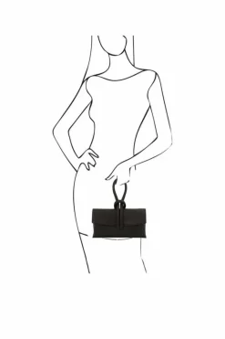 Cross-Body Bags|Handbags*Kitise Elegant Italian Leather Tie Closure Clutch Crossbody Bag with Long Strap Black