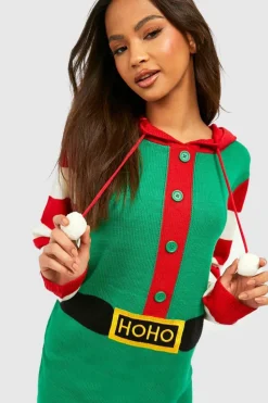 Jumper Dresses|Jumper Dresses*boohoo Elf Hooded Christmas Jumper Dress green