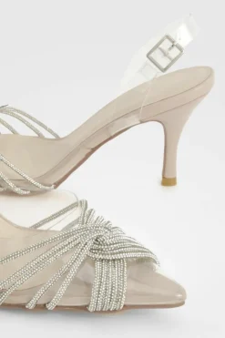 Heels*boohoo Embellished Clear Slingback Court Heels nude