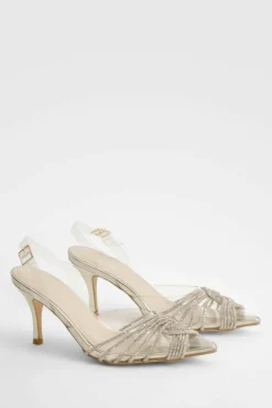 Heels*boohoo Embellished Clear Slingback Court Heels gold